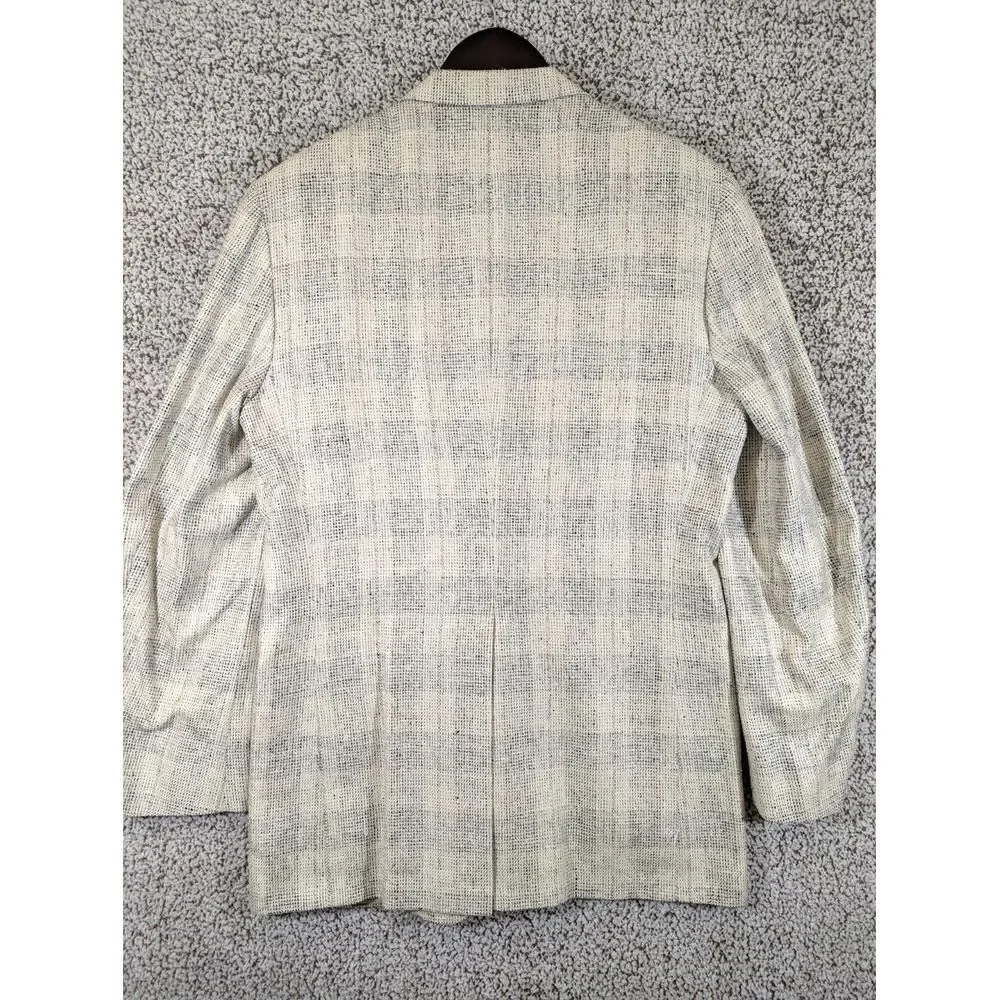Vtg Gordon Thomas Mens Blazer White/Black 100% Silk Sz L (42) Pit-T-Pit 21